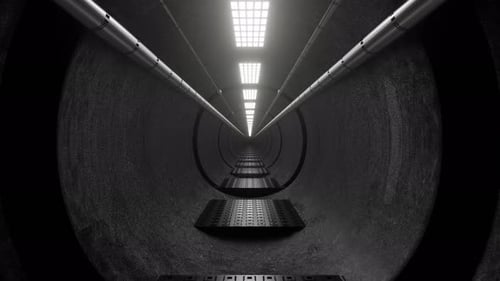 3D rendered visualisation of the interior of industrial service tunnel