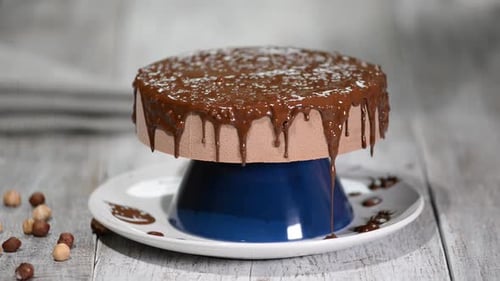 Chocolate Cake is Decorated with Chocolate Frosting