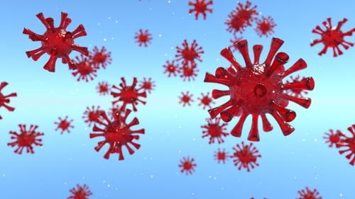 Animated Red Virus Cells Floating in Abstract Space