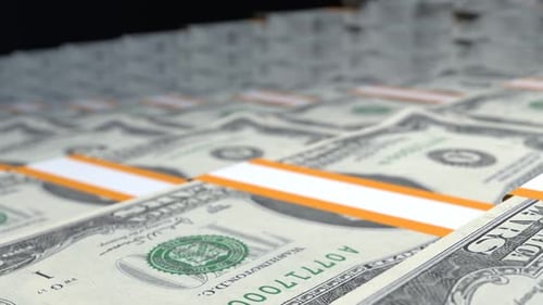 Many wads of money.2 US dollar banknotes. Stacks of money.