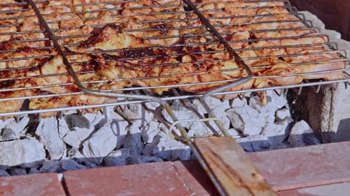 Chicken Meats Cooking On The Barbecue