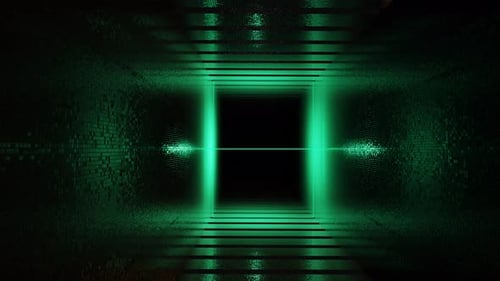 Neon Glowing Geometric Square Tunnel Loop Background