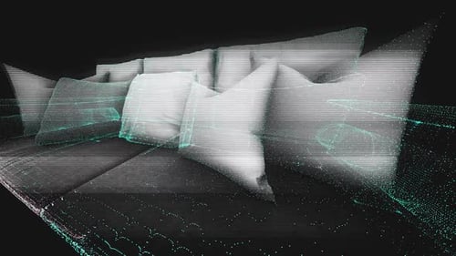 Digital Wireframe Sofa with Glitch Effect Animation