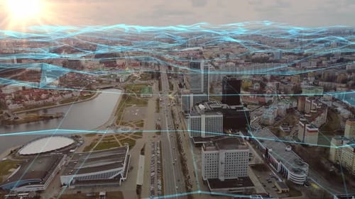 Smart city and communication. Futuristic network concept of city technology
