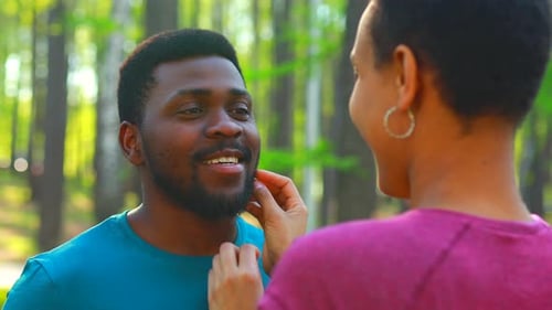African American Couple Talking Together in Summer Park