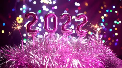 Colorful 2022 Balloons and Sparklers Celebrate New Year