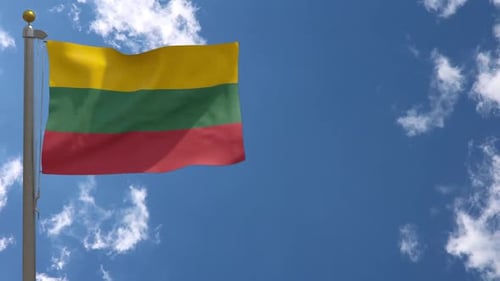 Lithuania Flag Waving Against Blue Sky