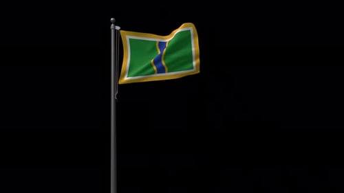 Realistic Green and Blue Flag Waving with Gold Border