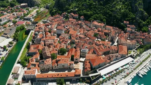 Aerial View of the Old Town in Kotor Montenegro