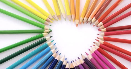 Colorful Pencils Arranged in Heart Shape