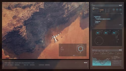 Digitalanzeige Sci-Fi HUD - Marsbasis aus dem Orbit
