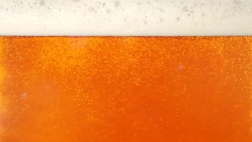Golden Beer Close Up Bubbles Rising