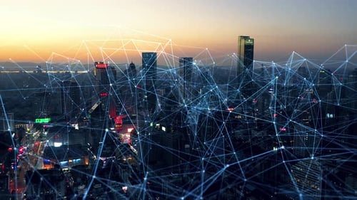 smart Connected city skyline. Futuristic network concept, city Technology.