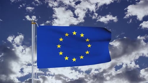 European Union Flag Waving Against Blue Sky