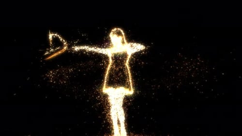 Golden Particle Reveal of a Human Figure Silhouette