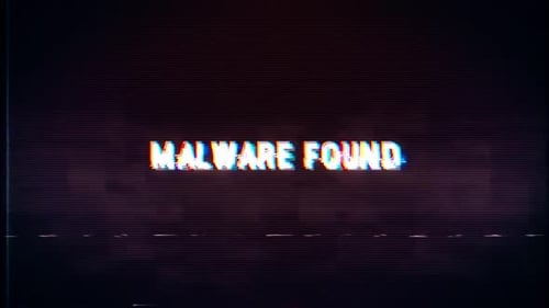 Texto encontrado por malware com efeito retrô glitch