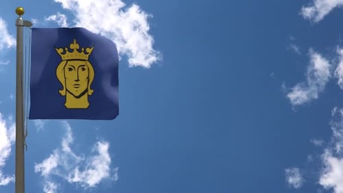 Stockholm City Flag Waving Against Blue Sky