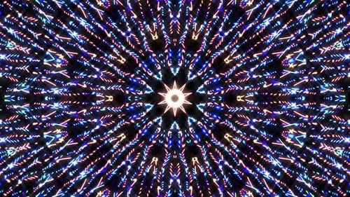 Abstract Kaleidoscope Pattern with Glowing Neon Lights Background Loop