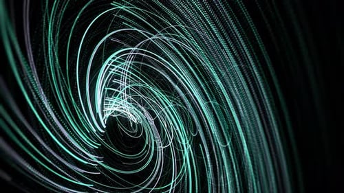 Abstract spiral rotating glowing blue and turquoise lines