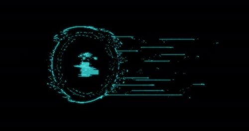 Cyber Security Glitch Padlock Icon and Data Stream Animation
