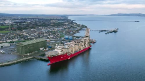 Pipe Laying Vessel Docked at Port Aerial View