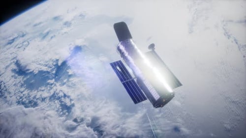 Futuristic Hubble Space Telescope Orbiting Earth in Space