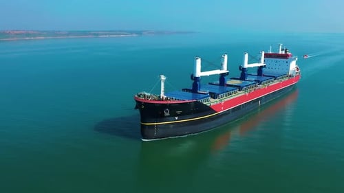 Aerial Top View Large Cargo Vessel Ships Under Drone