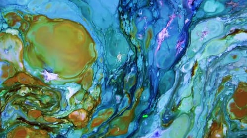 Abstract Turquoise, Blue, and Gold Paint Swirls