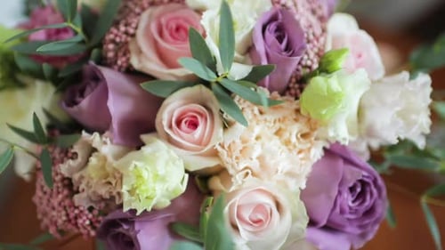 Bridal Bouquet with Pink, Lavender, and Cream Flowers