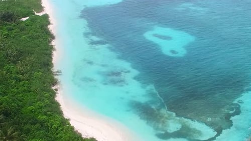 Aerial view scenery of exotic coast beach voyage by lagoon with sand background