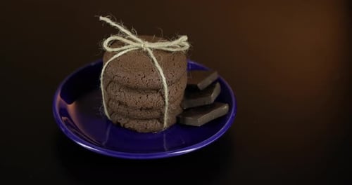 Chocolate Cookies Stacked with Dark Chocolate Pieces