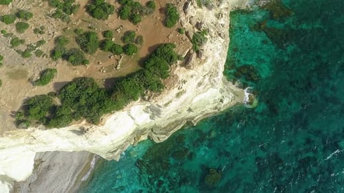Aerial Top View of Seashore Sea with Mountain Steep Rocky Cliff Beautiful Tourist Landscape