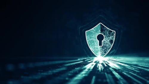 Futuristic Cybersecurity Shield Network Data Loop Animation