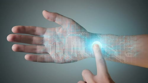 Hand Activates Futuristic Interface on Wrist