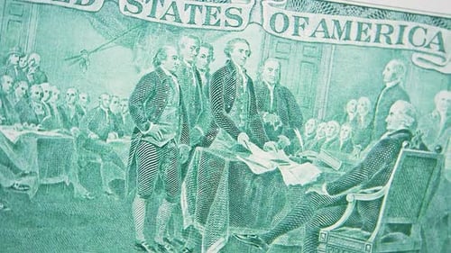 Back of Two Dollar Bill Showing Declaration Signing