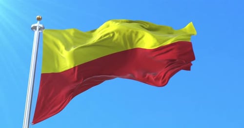Realistic Yellow and Red Flag Waving in Blue Sky Animation