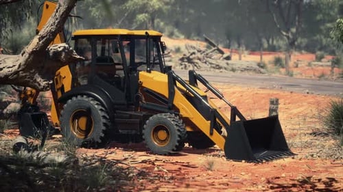 Tractor excavador en Bush Forest