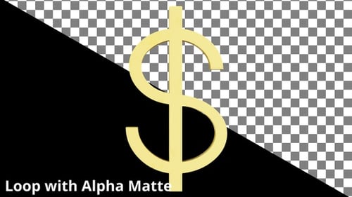 3D Golden Dollar Sign Rotating with Alpha Channel
