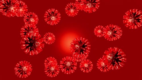 Abstract Red Virus Cells Floating Background