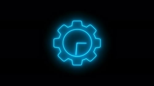 Neon Blue Gear Clock Icon Loop Animation