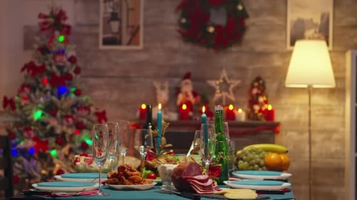 Cozy Christmas Dinner Table Setting at Home