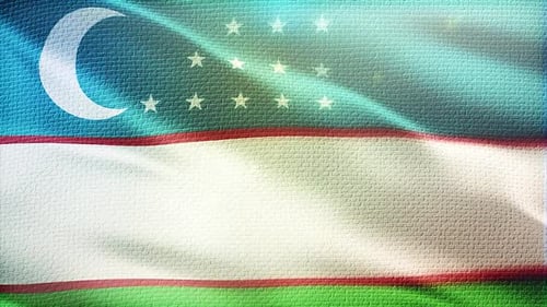 Waving Flag of Uzbekistan with Fabric Texture