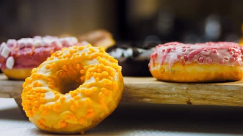 Chocolate Marshmello and Candy Donuts on a Retro Baking Tray