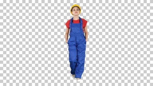 The Young Woman Engineer with Yellow Safety Helmet Walking