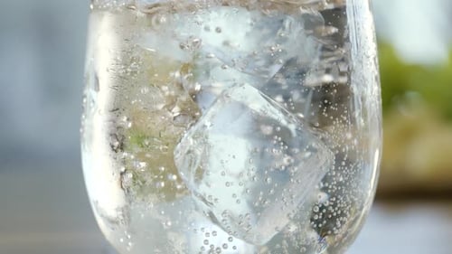 Refreshing Fizzy Drink with Ice Close Up