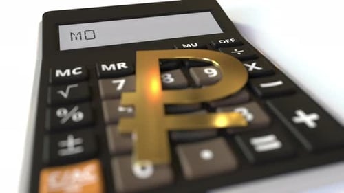 MORTGAGE Text on Calculator Display and Ruble Symbol