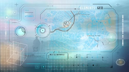 Futuristic HUD Interface with Animated Map and Data Display