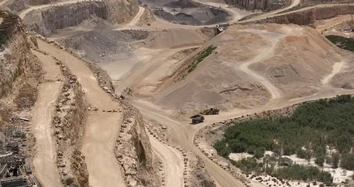 Layers and levels of an open pit mine, Aerial view.