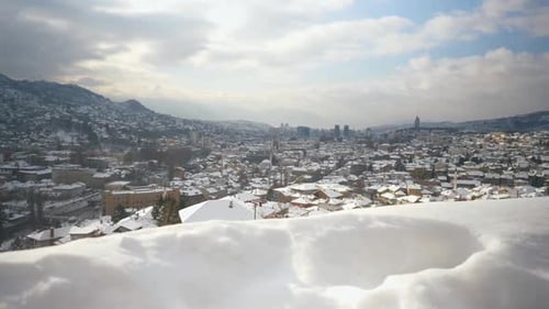 Cityscape Covered in Snow on a Winter Day