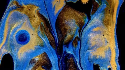 Abstract Ink Painting Blue and Gold Background